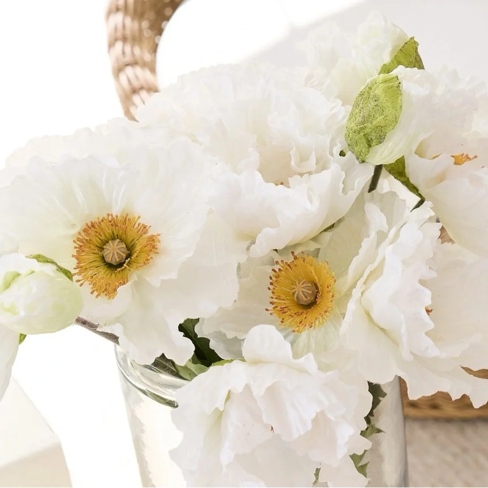 Faux White Poppy Flower Bundle - Set of 3